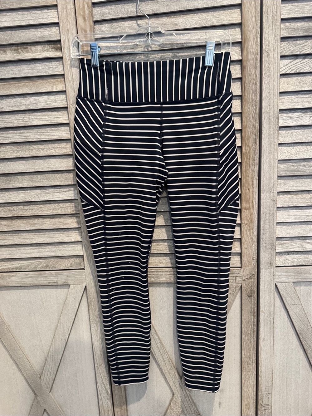 Athleta Black and White Striped Leggings - Size Small